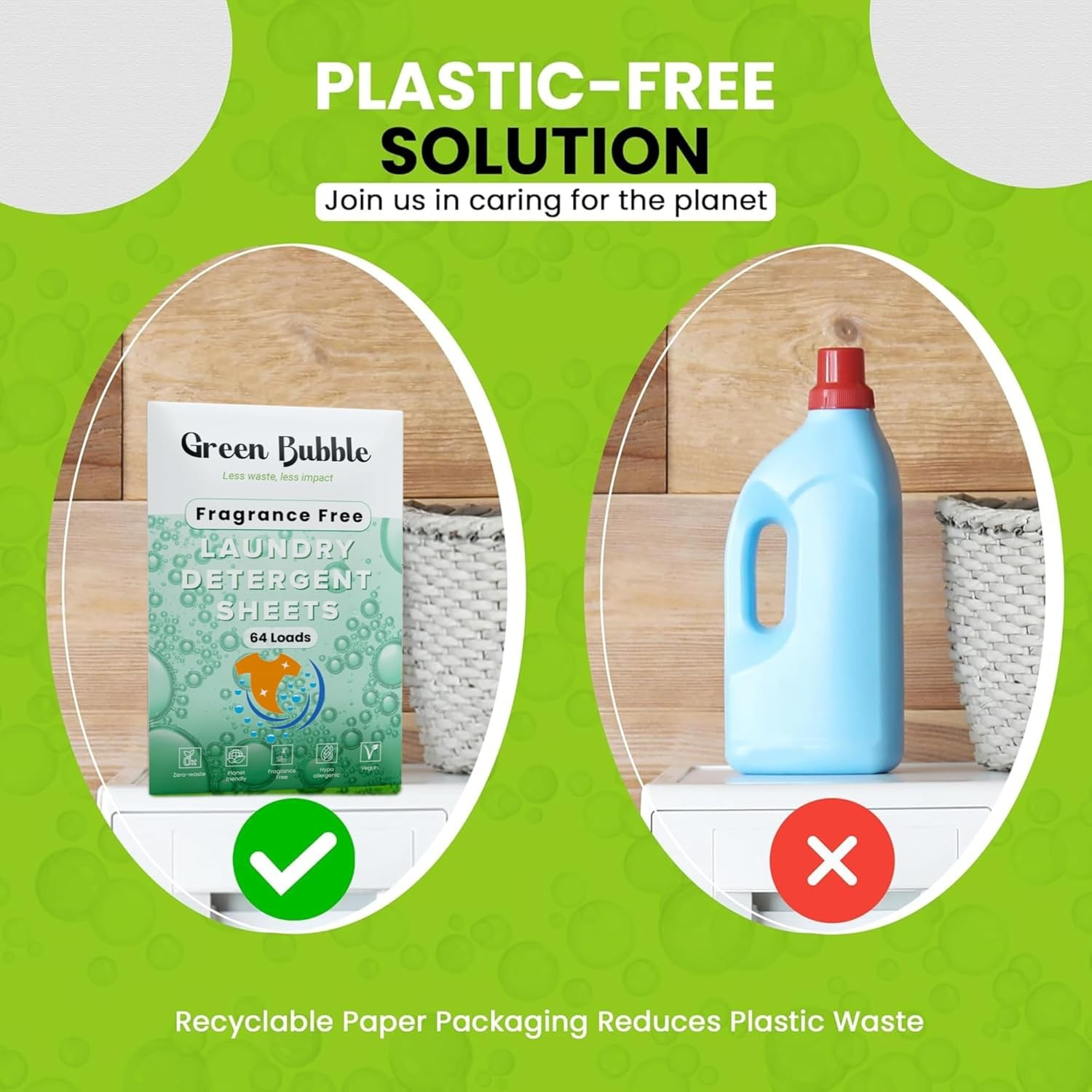 Green Bubble Laundry Detergent Sheets &ndash; 64 Loads, Fragrance Free image number 1