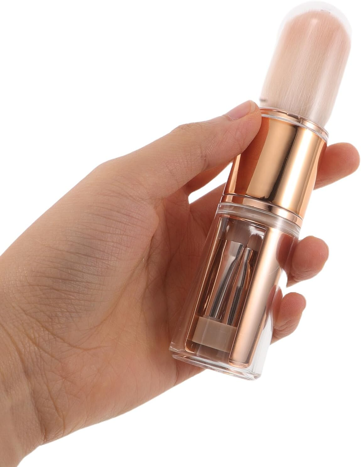 BELLIFFY Retractable 5-In-1 Makeup Brush Set Portable Blush Eyeshadow Concealer Brush with Silicone Head Rose Gold for Women image number 3