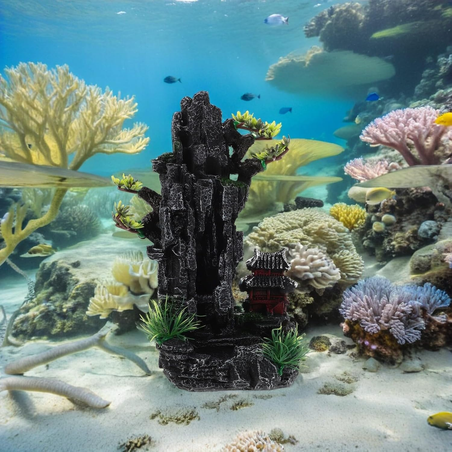 WEKAMOS Aquarium Mountain Resin Decoration Fish Tank Hideout Cave Artificial Rock Figurine Landscape Ornament for Betta Shrimp Small Aquatic Habitat image number 4