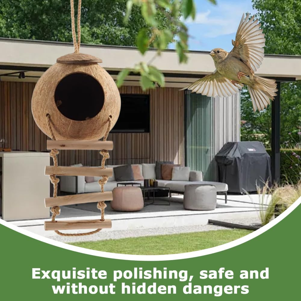 Coconut Hut,Hideout Cave,Coconut Hideout,Hanging Birdhouse Cage,Bird Shell Breeding Nest,For Parrot Parakeet Lovebird Finch Canary,For Home Garden Bedroom Living Room,Polished Lanyard Style image number 5