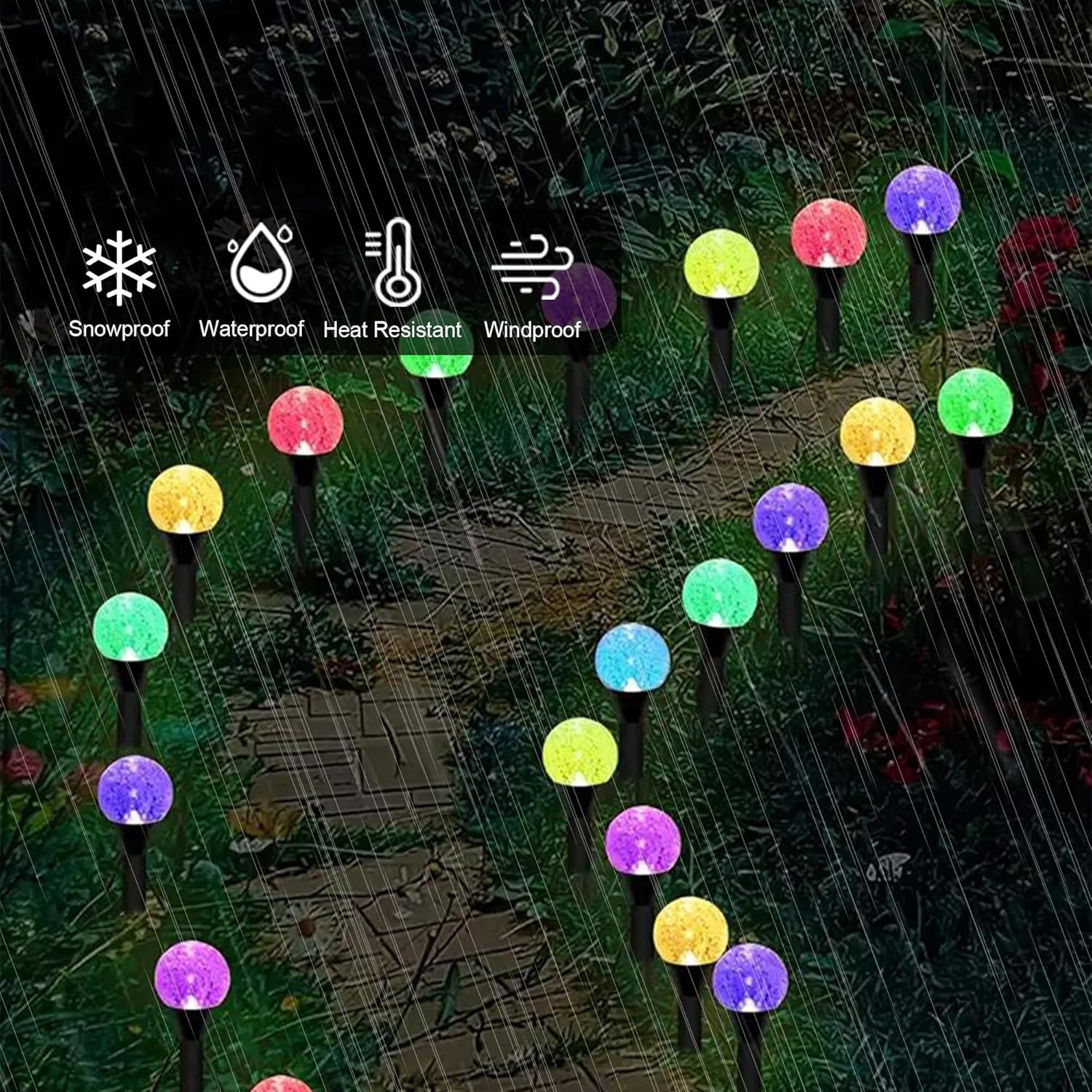 Solar Garden Lights Outdoor, 30LED 7.9Ft Bubble Beads Shaped Solar Lights Outdoor with 8 Lighting Modes, Fairy Light Waterproof Patio Light for Garden Yard Porch Wedding Party Decoration(Colorful) image number 4