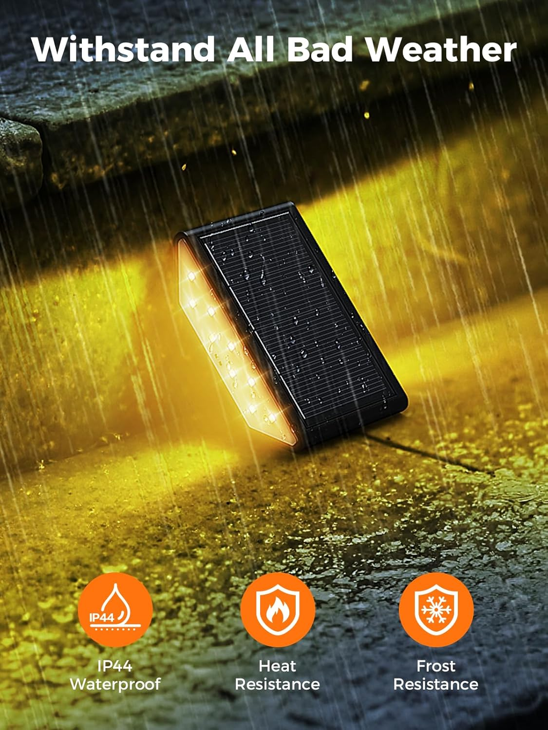 Smiling Shark Solar Lights for Outdoors, Pack of 2 Solar LED Stair Lighting Outdoor Warm White Double-Sided Lighting IP65 Waterproof Solar Step Lights for Garden Patio Walkway image number 6