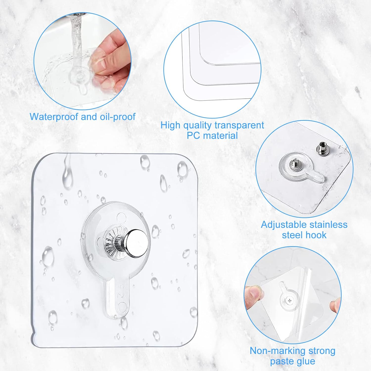 18PCS Self Adhesive Hanging Nails, 6X6Cm Adhesive Wall-Mounted Screw Hook Seamless Screw Waterproof Sticker Hooks, Drill Free Adhesive Wall Hooks for Bathroom Kitchen image number 5