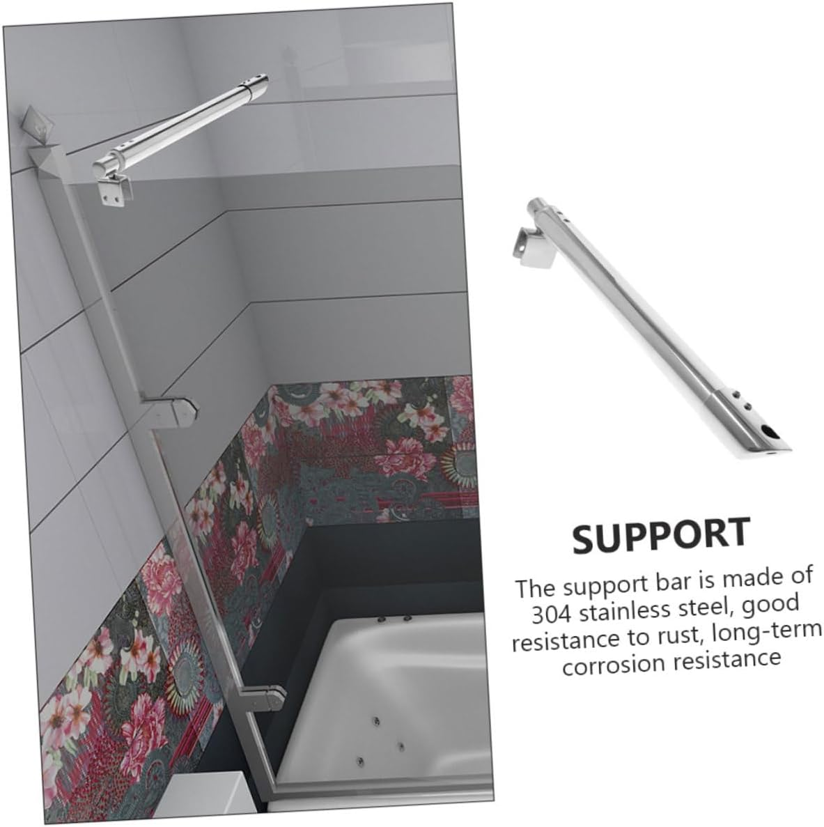 FOYTOKI Frameless Shower Door Support Bar 358Mm 304 Stainless Steel Adjustable Glass Panel Hardware Dual-Headed Bracket for Shower Room Easy Installation 19X300X500Mm image number 2