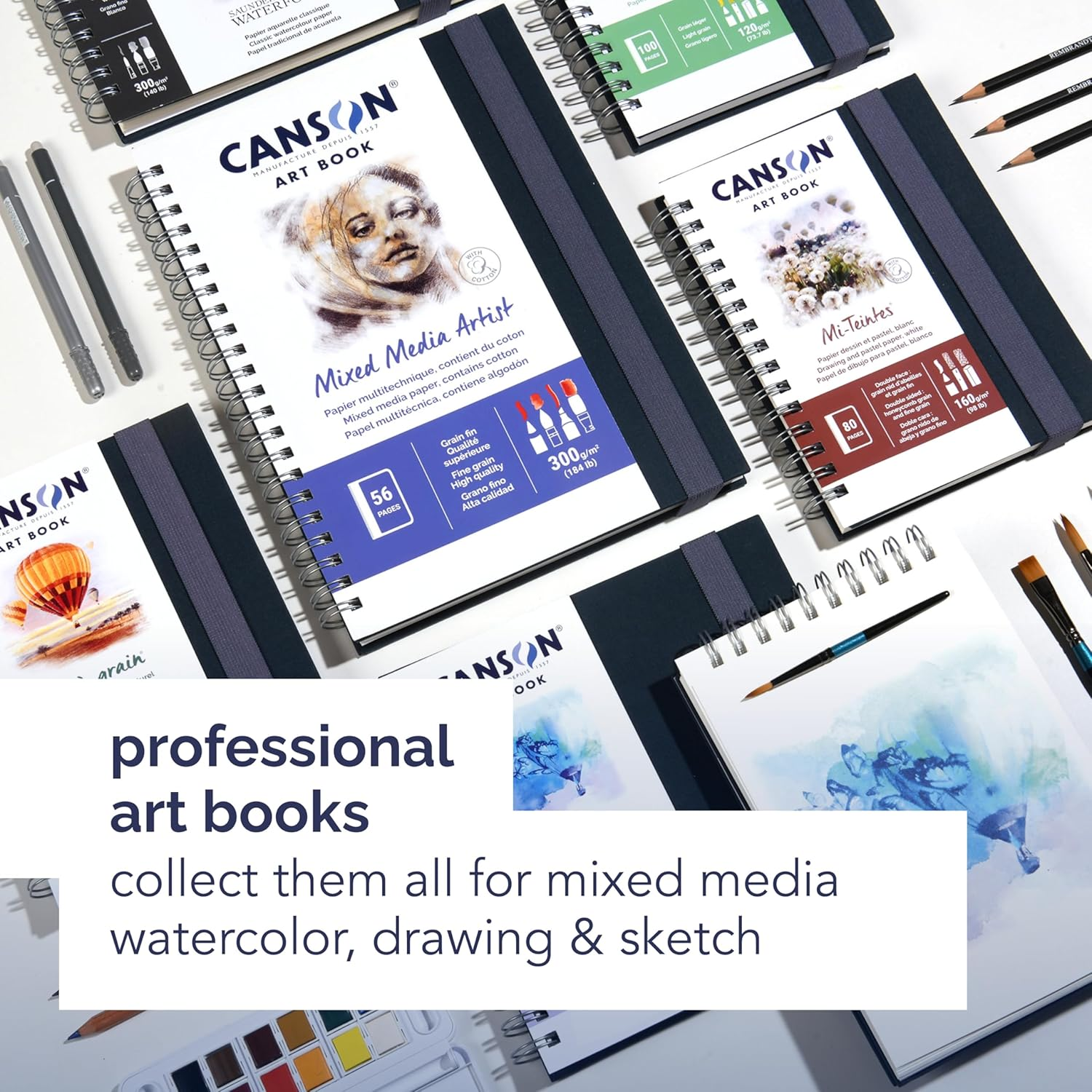 Canson Pro Mixed Media 300 GSM Landscape Book, Size A5 (28 Sheet) image number 1