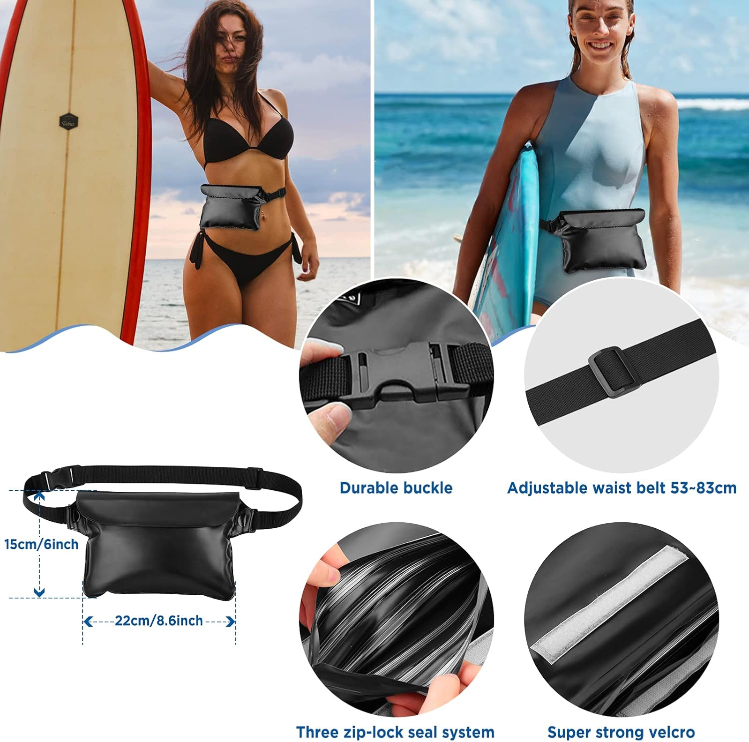 Simpeak 3PCS Universal Waterproof Phone Pouch Case/Waterproof Pouch Bag with Waist Strap 8.6 X6 Inch / 20L Waterproof Dry Bag for Water Sports Activities image number 5