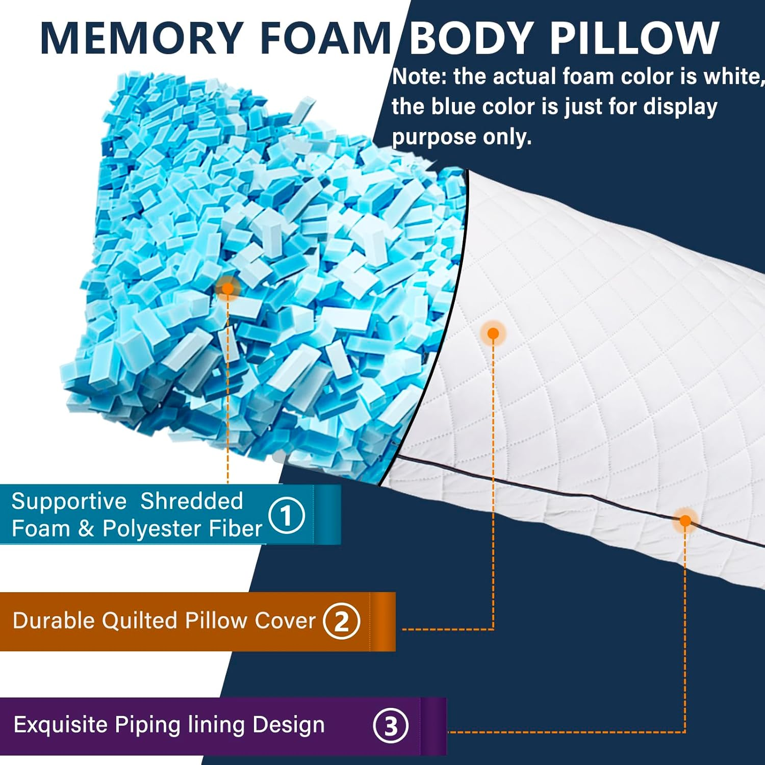 1 MIDDLE ONE Body Pillow, Cooling Memory Foam Body Pillows for Adults Sleeping, Long Pillow for Bed, Big Large Firm Full Body Pillow for Side Sleeper, 20X54 Inch, White image number 6