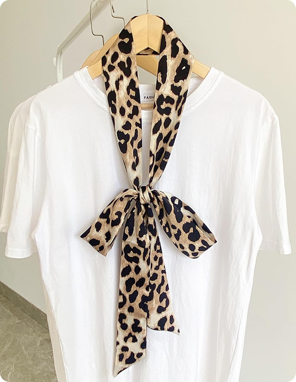 WENLOOY Women Skinny Scarf Belt,Ribbon Scarf Long Skinny Satin Belt Sash Necktie Neck Scarf Choker for Women - A Leopard A image number 5