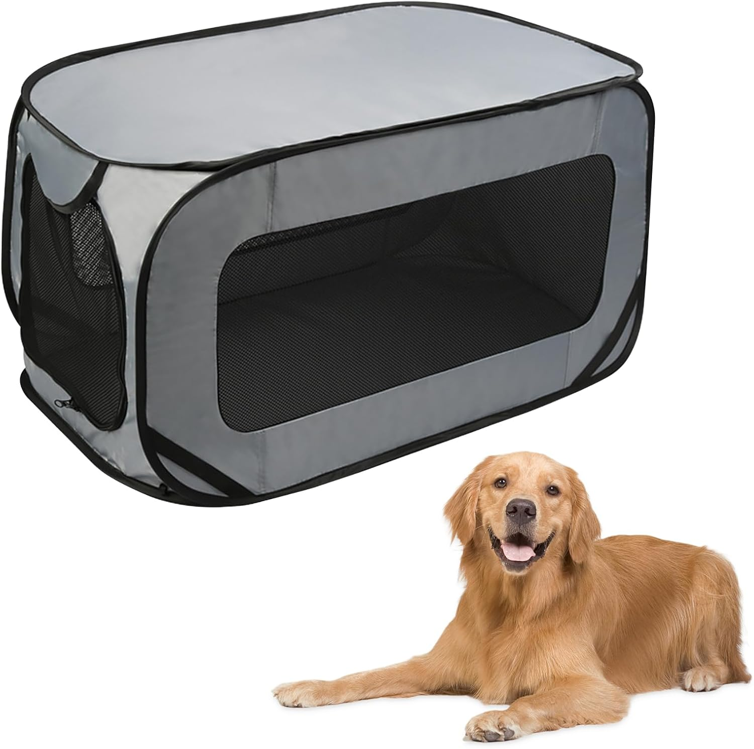 94 X 53 X 53 Cm Dog Transport Box Foldable Pop-Up Transport Box Dog Cat Sturdy Transport Box Oxford Fabric Dog Box Car Dog Bag Portable Dog Transport Boxes for Cats and Dogs up to 29.5 Kg, Grey image number 6