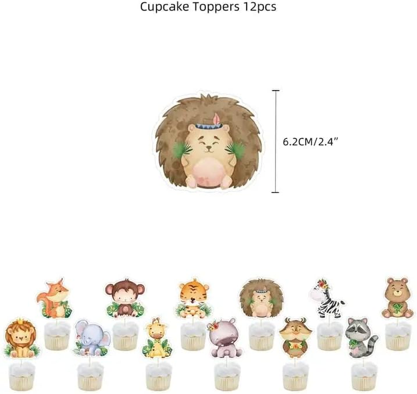 32Pcs Wild One Animal Jungle Safari Happy Birthday Cake Cupcake Banner Balloons Party Supplies Decoration for Babies Kids Children Toppers image number 6