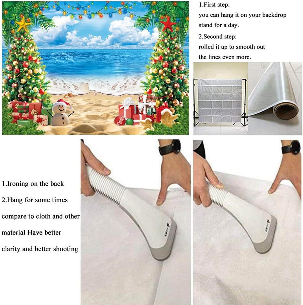 July Christmas Backdrop 8X6Ft for Photography Summer Beach Christmas Tree Decoration Background Tropical Hawaiian Xmas Party Supplies Photo Props image number 3