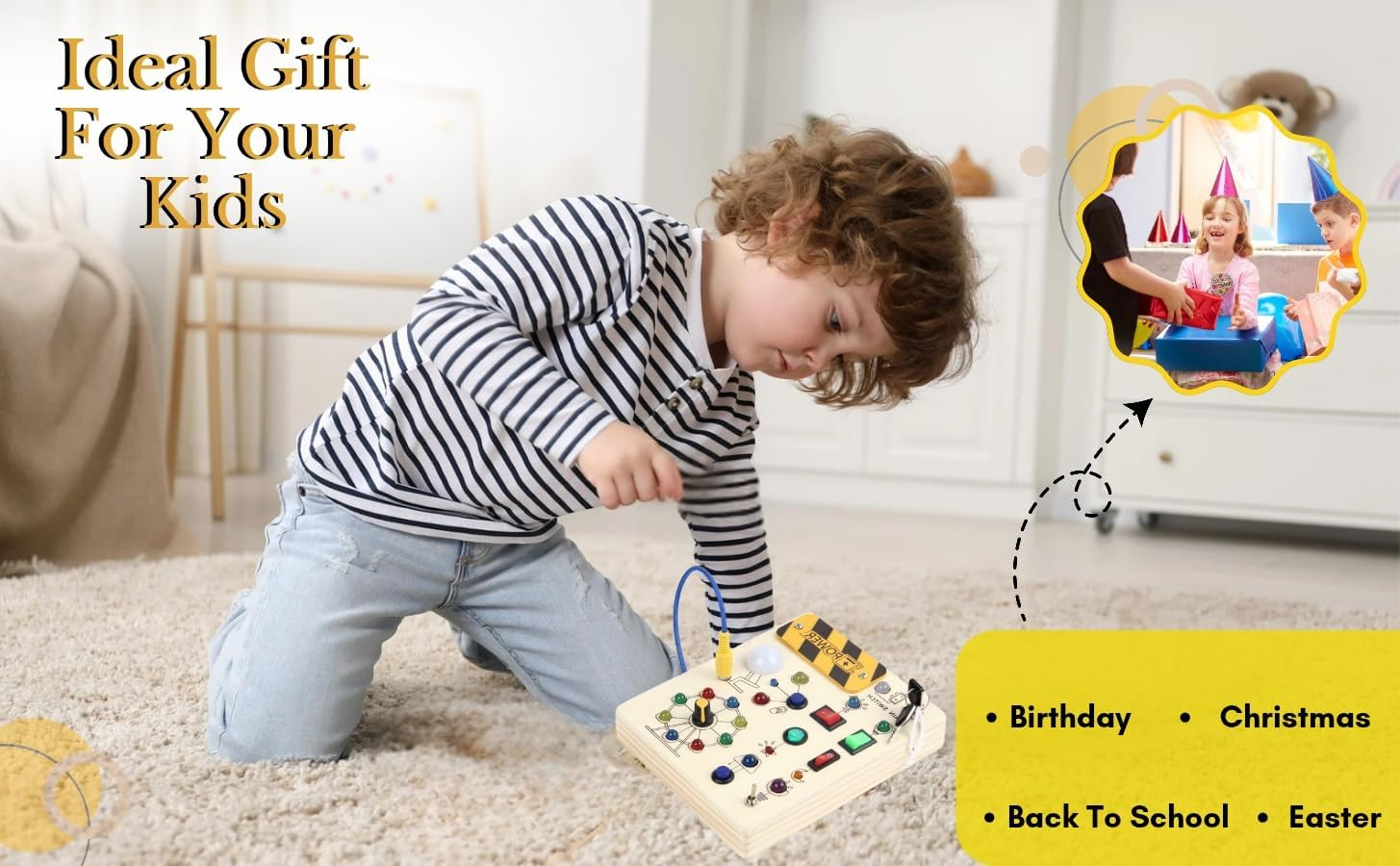 Intellitoy Montessori Busy Board for Toddlers 3+, Wooden Sensory Toddler Toys with LED Lights, Educational Travel Toys for Kids, Fine Motor Skills Learning Toy for Boys & Girls image number 4