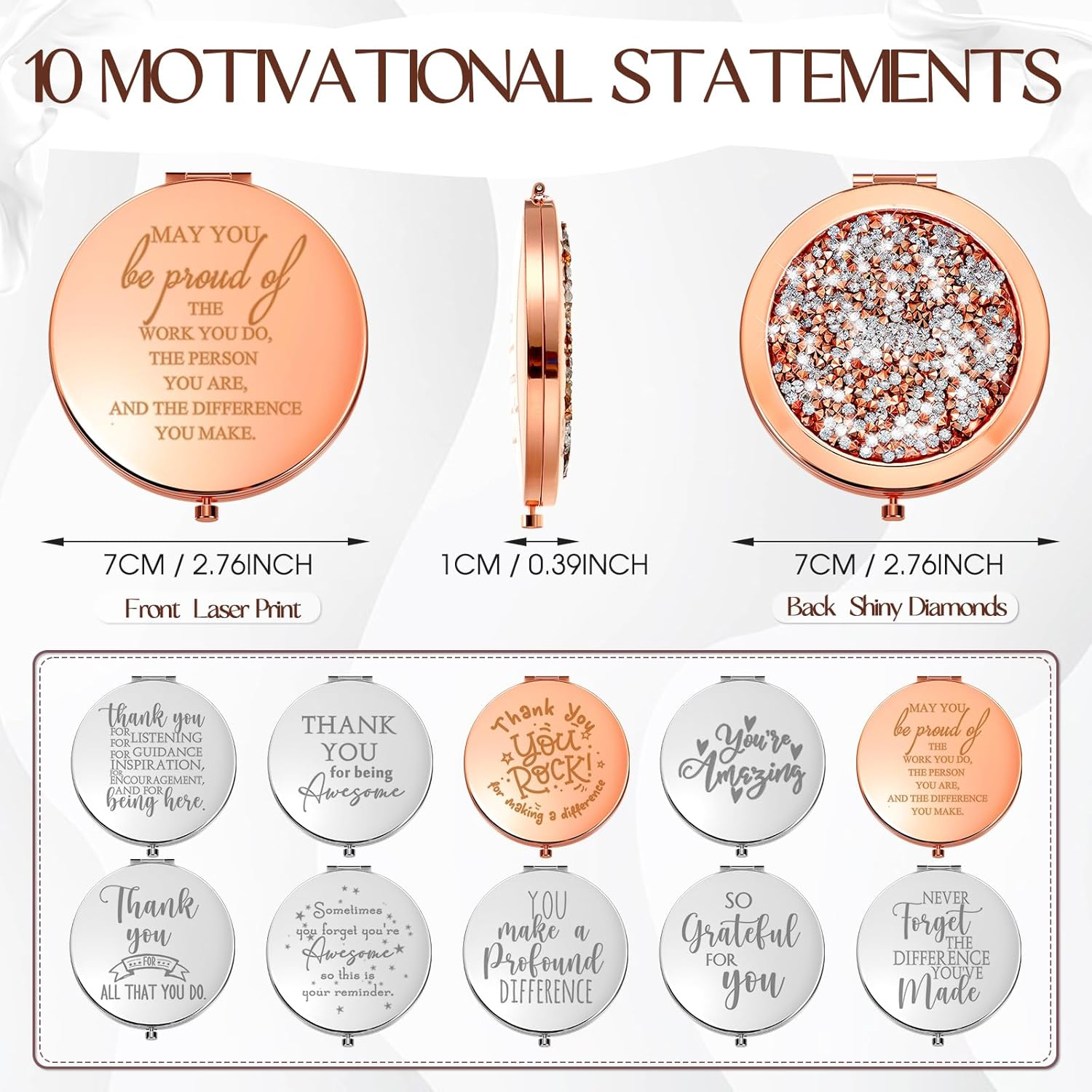 Kathfly 10 Pcs Thank You Gifts Bulk Inspirational Compact Mirror Employee Appreciation Gifts May You Be Proud Magnifying Pocket Mirror Gifts for Christmas Women Teacher Gift Coworker(Multicolored) image number 5