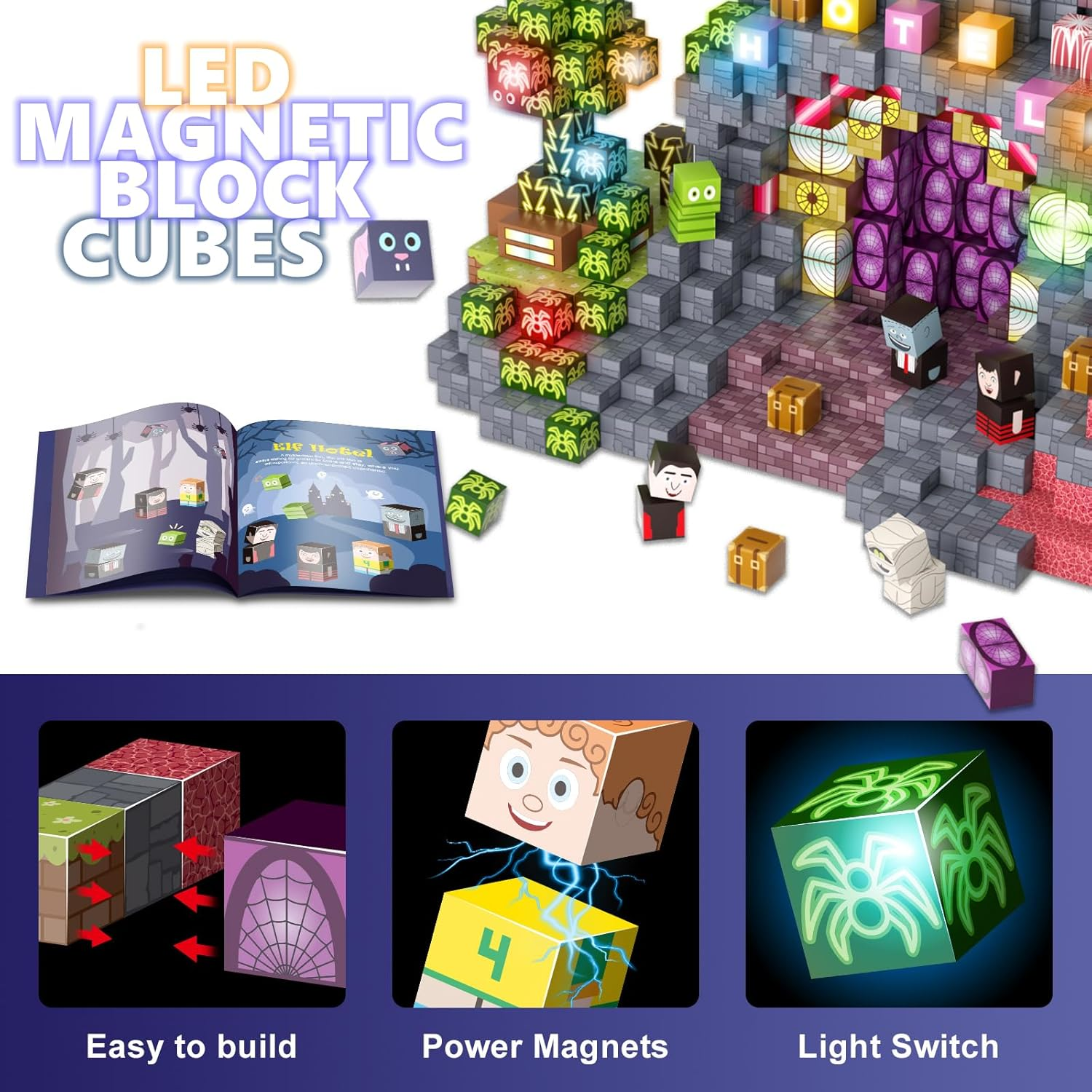 Magnetic Blocks - 198PCS Magnetic Building Cubes with Lights,Kids STEM Montessori Sensory Toys Kit, Creative Christmas Birthday Gifts for Boys & Girls Ages 5+ image number 4