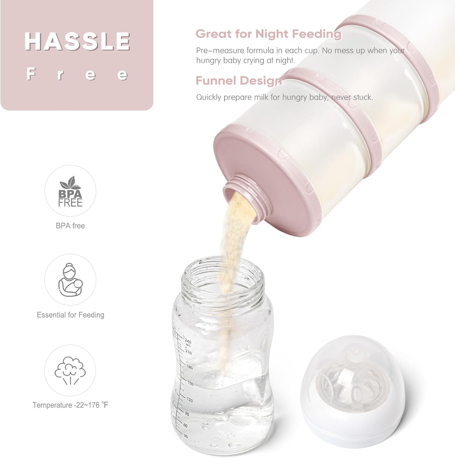 Termichy Stackable Formula Dispenser Portable Milk Powder Container, 2 Pack, Light Pink image number 5