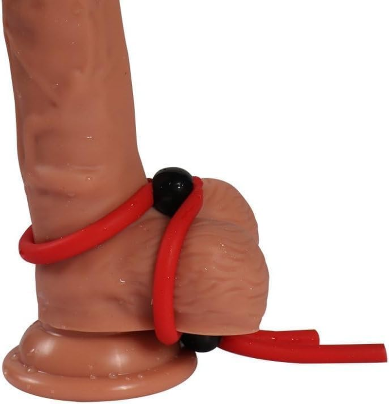 Men'S Adjustable Silicone Delay Fitness Rings, Couples Exercise Equipment, Microfiber Cable Ties, 2 Pairs - Black/Red image number 1