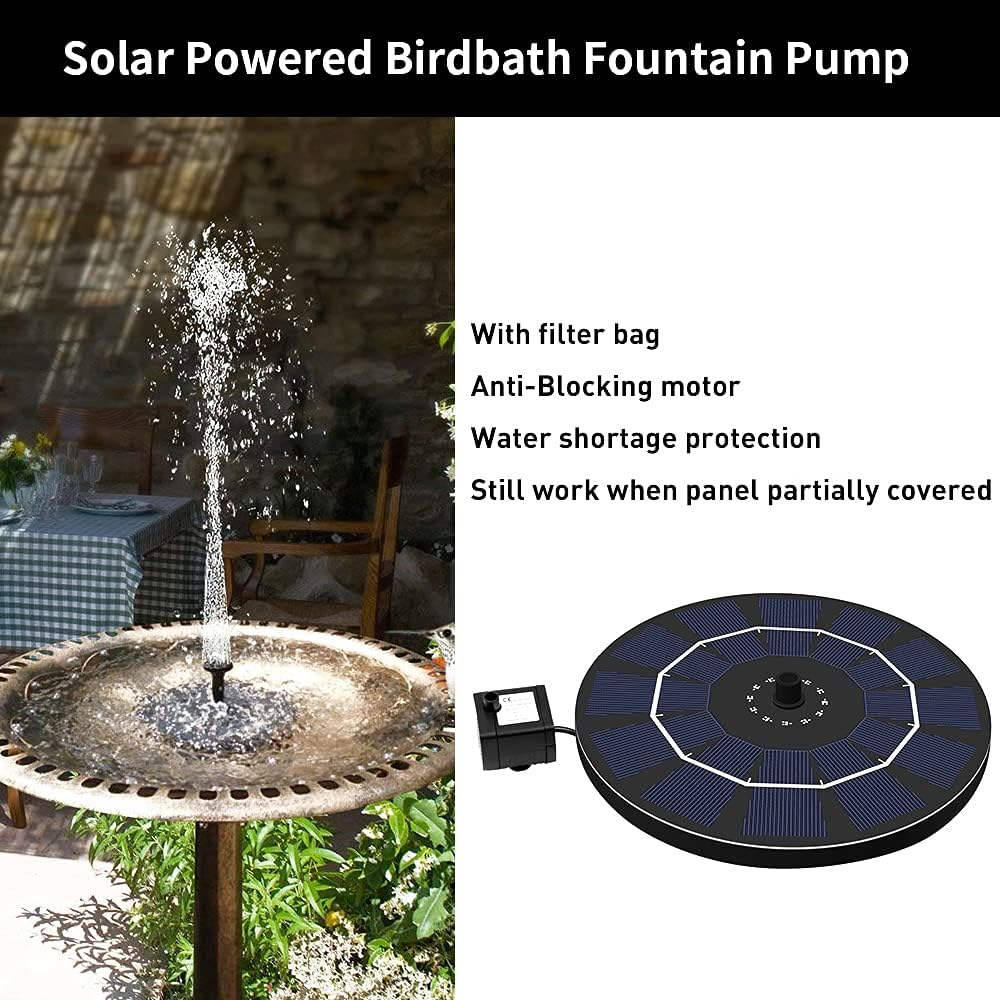 Solar-Power Birdbath Fountain Pump with Battery Backup 2.5W Brus -Blocking Submersible Pump Panel Kit for Bird Bath Garden Small Pond image number 5