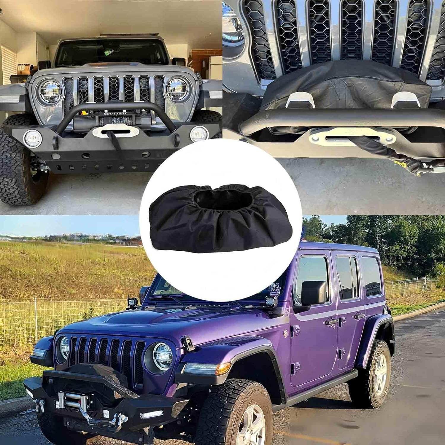 2Pcs Winch Cover, 600D Oxford Fabric Heavy Duty Waterproof Dust-Proof Uv-Resistant Protective Cover, Ideal for 8500-17500 Lbs Electric Winches, Indoor & Outdoor Universal Fit (55X19X24Cm) image number 1