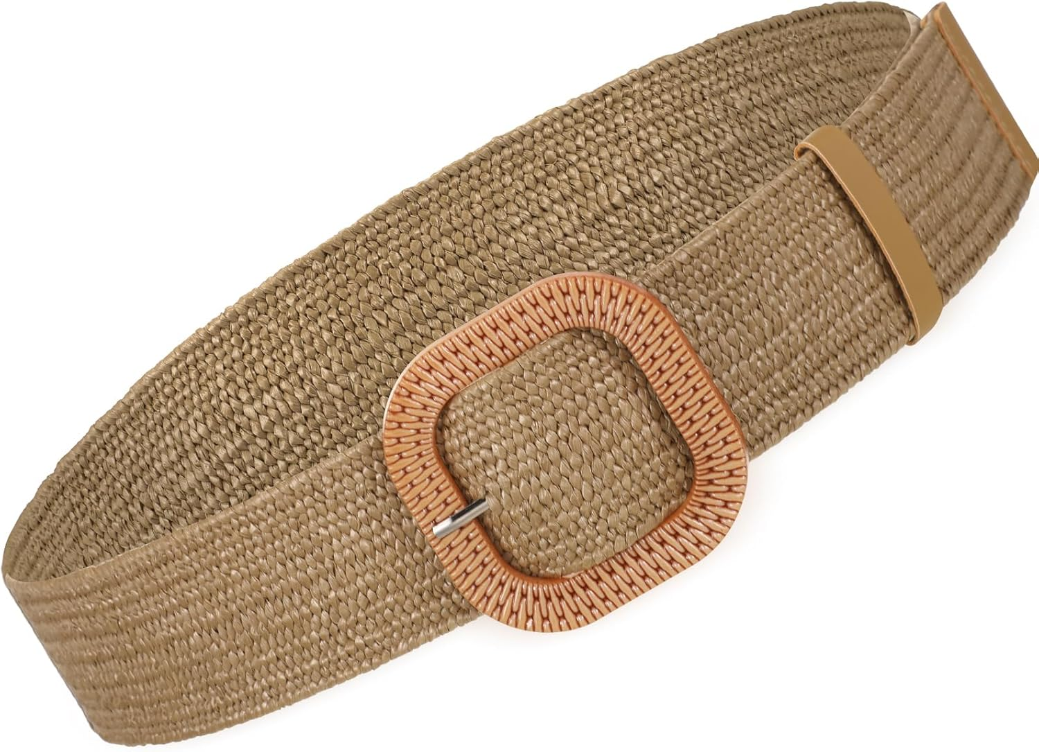 Syhood Women Straw Woven Belt Elastic Rattan Waist Belt Stretch Boho Dress Braided Belt Raffia Belt with Wood Buckle for Girl