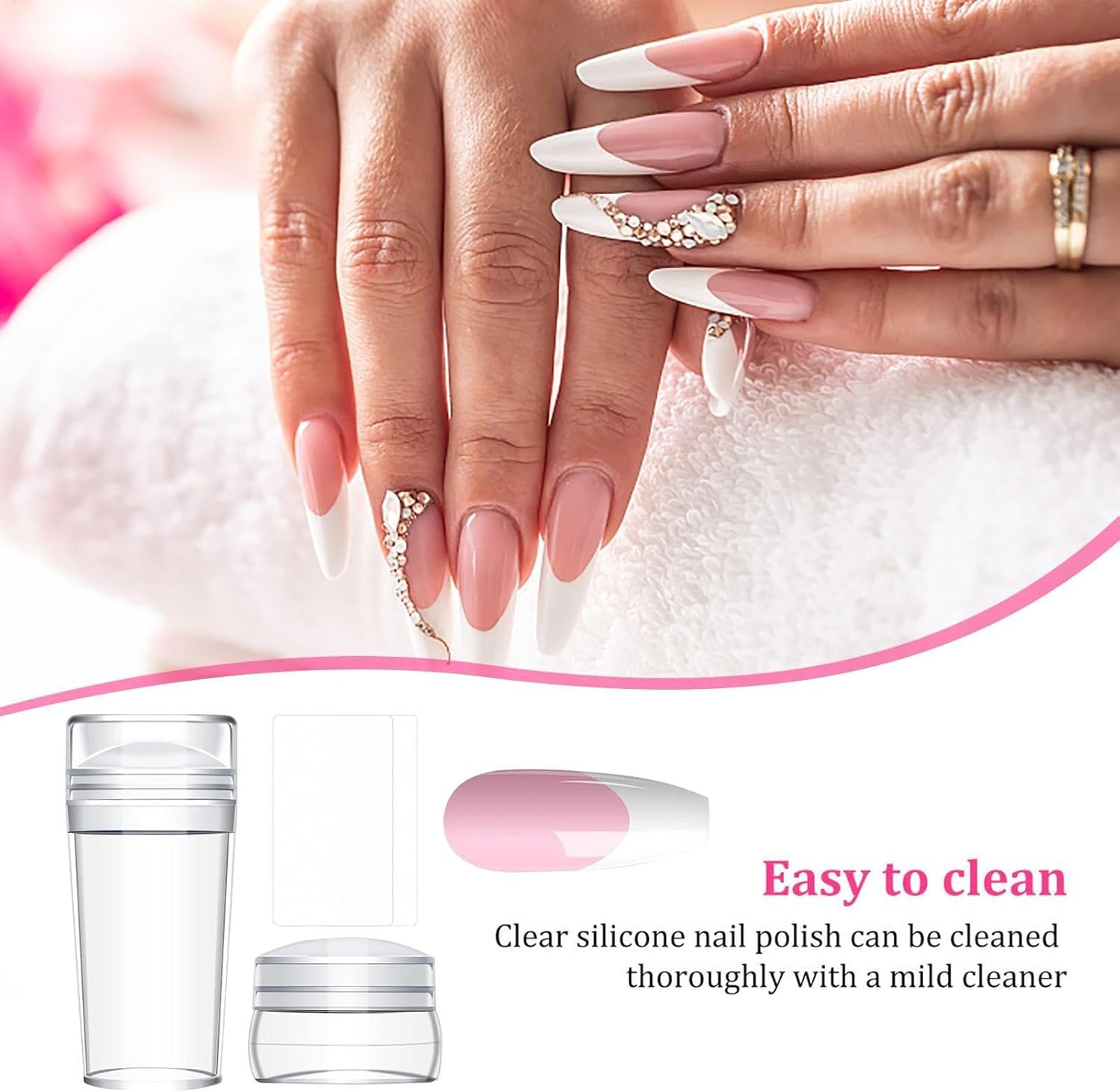 Nail Stamp Set Clear Nail Art Silicone Stamps and Scrapers, Simply Reusable | Perfect DIYS NAGELDESIGN Tools, French Tips Creative Patterns, Professional Stamping Accessories for Women image number 3