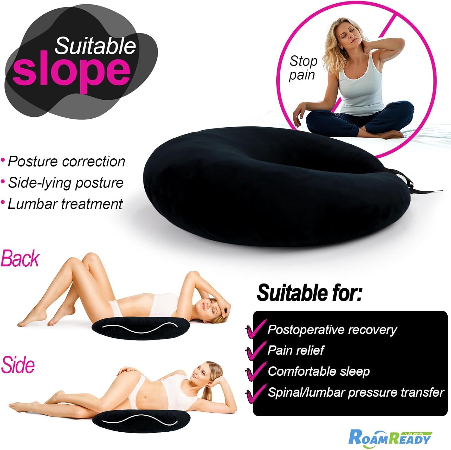 BBL Pillow after Surgery for Butt Sleeping Sitting, Driving Donut Hemorrhoid Pillow, Seat Support Hip Cushion, Cotton BBL Post Surgery Recovery Must Haves (Upgraded) image number 3