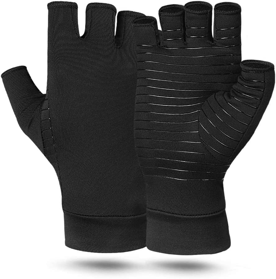Compression Arthritis Gloves, Copper Fiber Relief Hand Arthritis Joint Pain Half&Full Finger Anti-Slip Sports Gloves for Men Women
