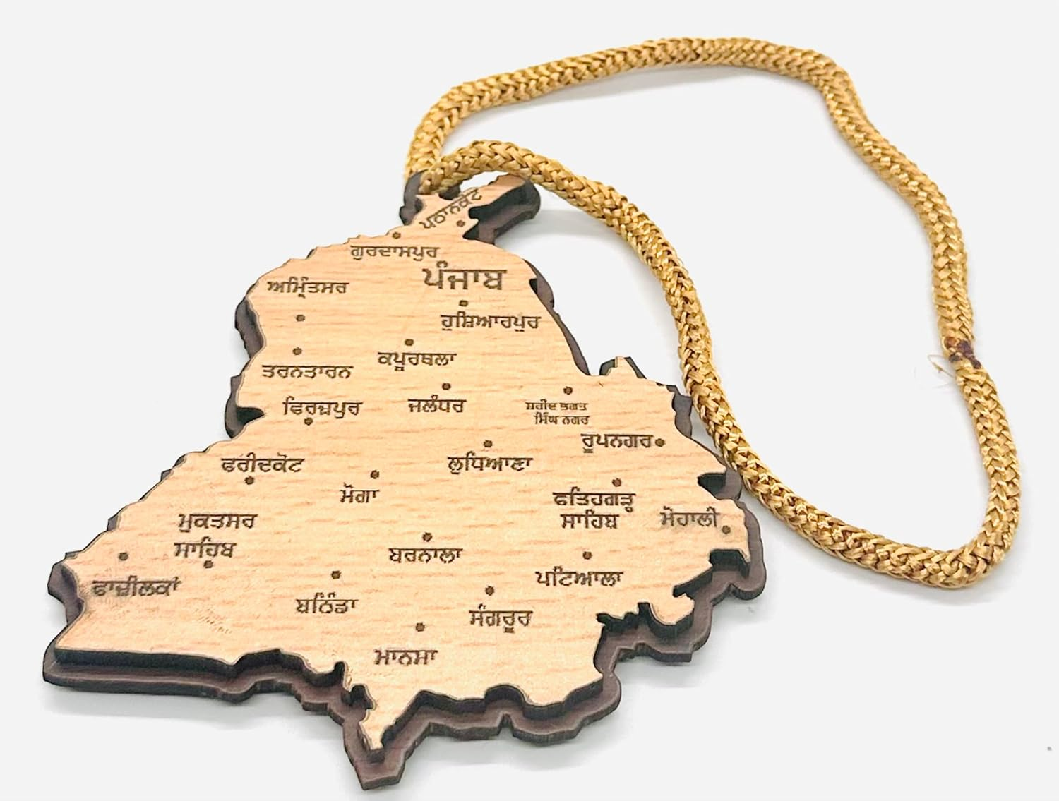 Sadigali Punjab Map Car Hanging Punjabi Car Accessory for Punjabi Car Decor Both Side Gurmukhi and Punjab States Engraved 6MM Thick 4 Inches Wide Khanda Punjabi Accessory, Beige image number 5
