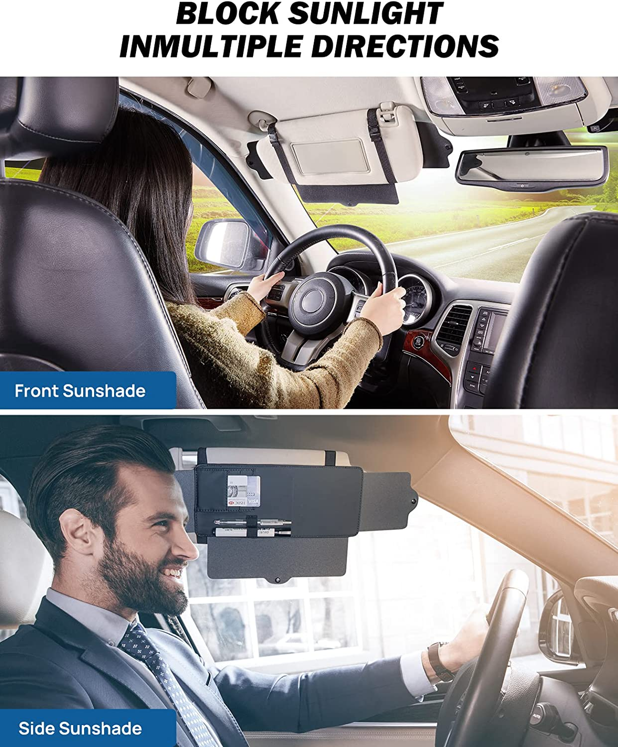 Joytutus Car Sun Visor Sunshade Extender, Adjustable Sun Visor Protects from Anti-Glare, UV Rays Blocker Window Sun Visor Windshield Sunshade Extender for Car SUV image number 3