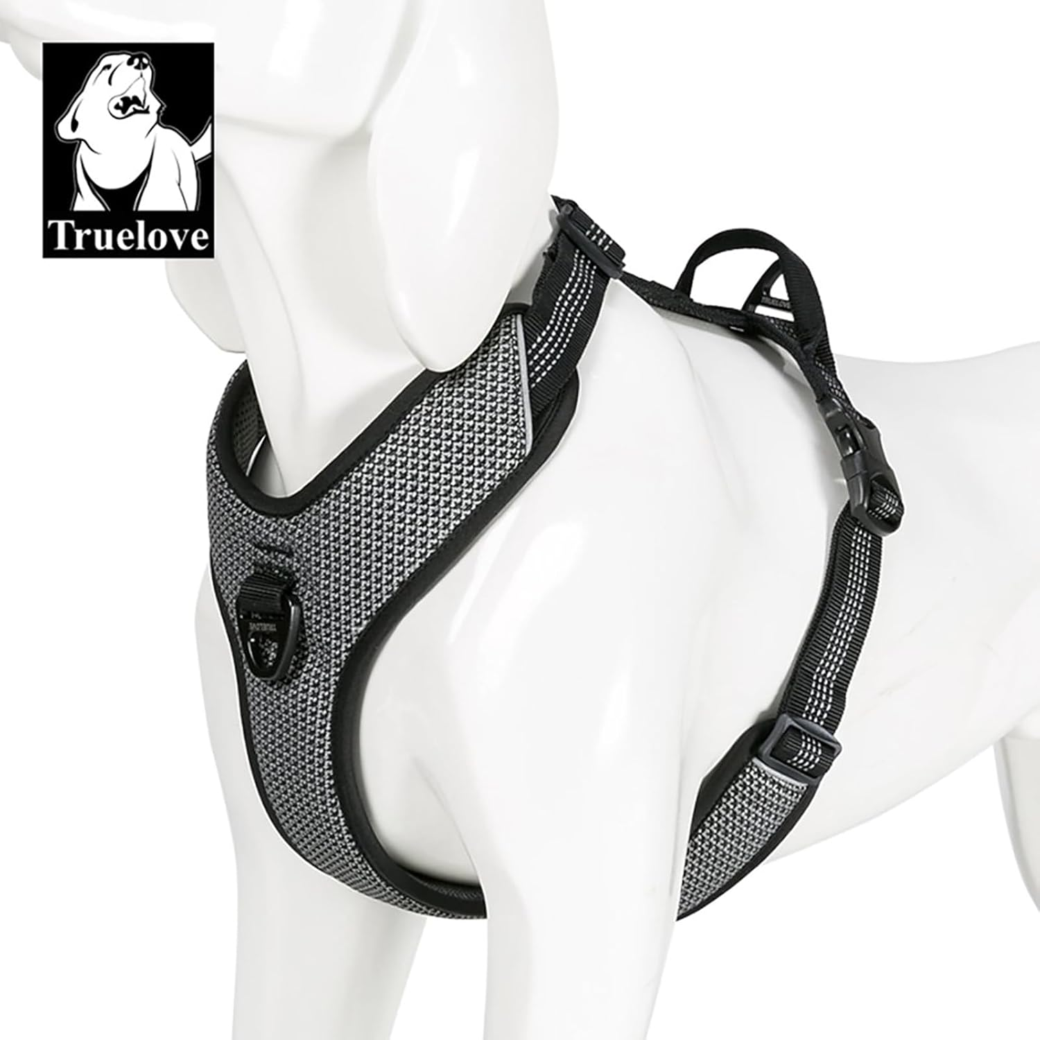 TRUE LOVE Dog Harness Outdoor Adventure II Reflective Vest 2 Leash Attachments Matching Leash Collar Available TLH6071 （Black, L: Chest 68-82Cm/27-32.5In image number 4