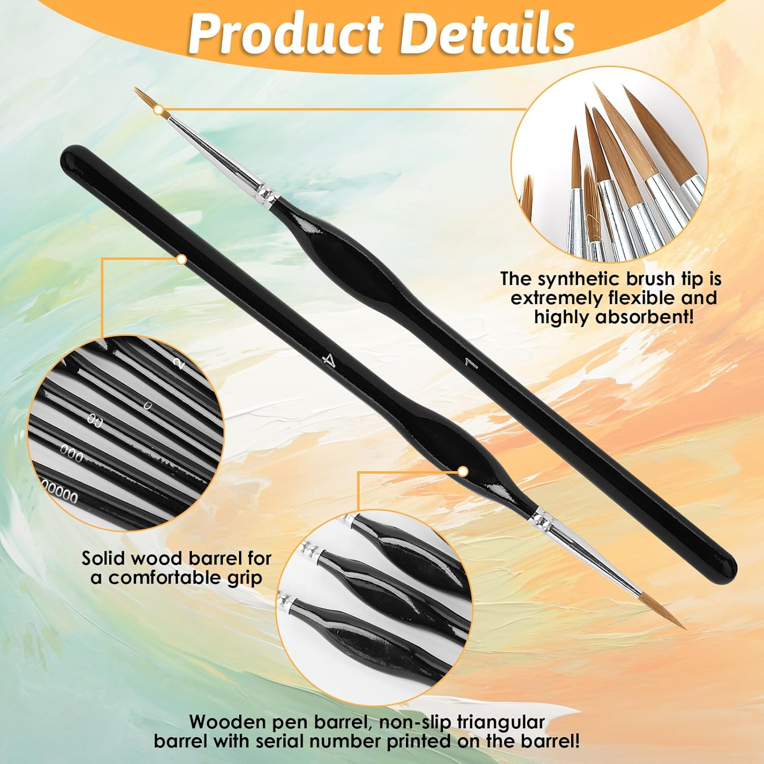 11 Pcs Detail Paint Brush Set - Professional Fine Tip Miniature Brushes for Acrylic, Watercolor & Oil Painting - Perfect for Model Kits, Nail Art & Rock Painting (Black) image number 5