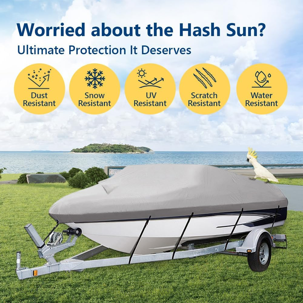 Mt Aspire 20-22 FT Trailerable Boat Cover Weatherproof UV Resistant Marine Grade Protection with 8 Adjustable Straps Heavy Duty Grey image number 5