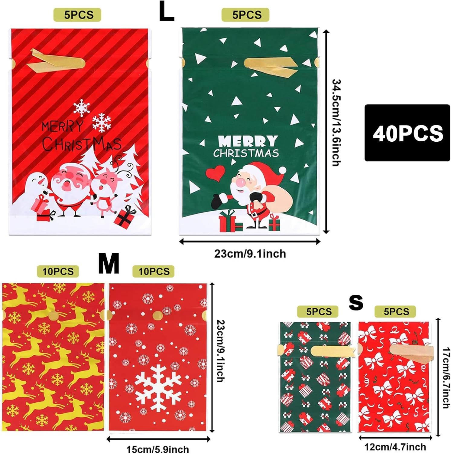 Tuoyi 40 Pieces Christmas Drawstring Gift Bags, Assorted Wrapping Bags Upgraded Christmas Goodie Bags for Birthday Christmas Party image number 2