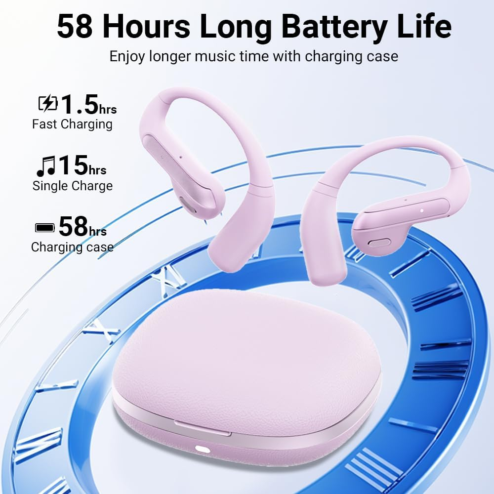 Open Ear Headphones Sport Ear-Buds,Wireless Earbuds Bluetooth Ear Buds in Ear Headphones with Earhooks, Stereo Deep Bass,Lightweight Inear Earphones with Mic for Iphone Android Phone