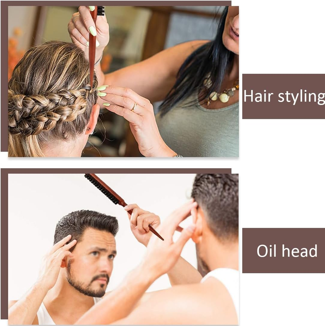 Weddhuis Teasing Hair Brush Boar Bristle Wooden Handle for Long Thick Curly Wavy Dry Damaged Hair Sleek Bun Brush image number 2