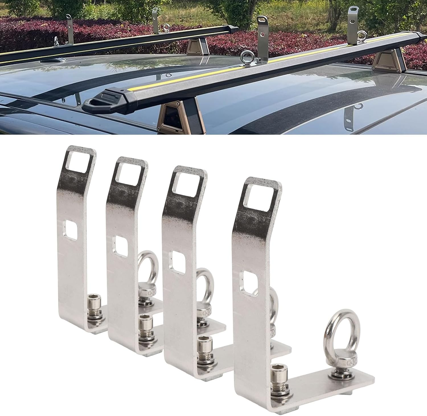 4Pcs Load Stops Replacement T-Slot Truck Cross Bar, 304 Stainless Steel Roof Rack Cross Bar Tie down for Ladder Firewood Skis Kayak image number 1