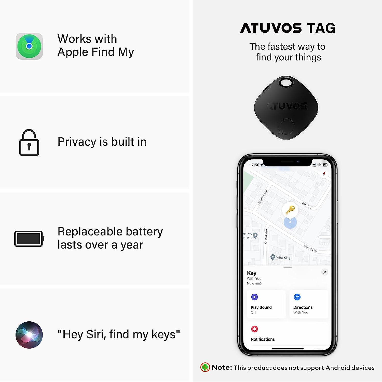 ATUVOS Bluetooth Item Finder 2 Pack, Compatible with Apple Find My (Ios Only), 60M Finding Range, Replaceable Battery, Waterproof, Tracker for Keys, Luggages, Suitcases, Wallets, Bags, Black image number 6