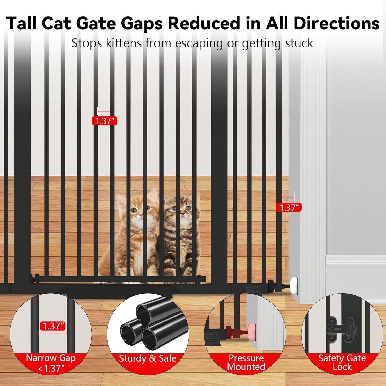 Extra Tall 180Cm Pet Gate for Cats and Dogs, Tall Cat Gate Indoor, Baby Gate for Doorways and Stairs, Metal Walk through Cat Safety Gate, No Drill Cat Gate for Hallway, Fits 76&ndash;118Cm Wide Openings image number 4