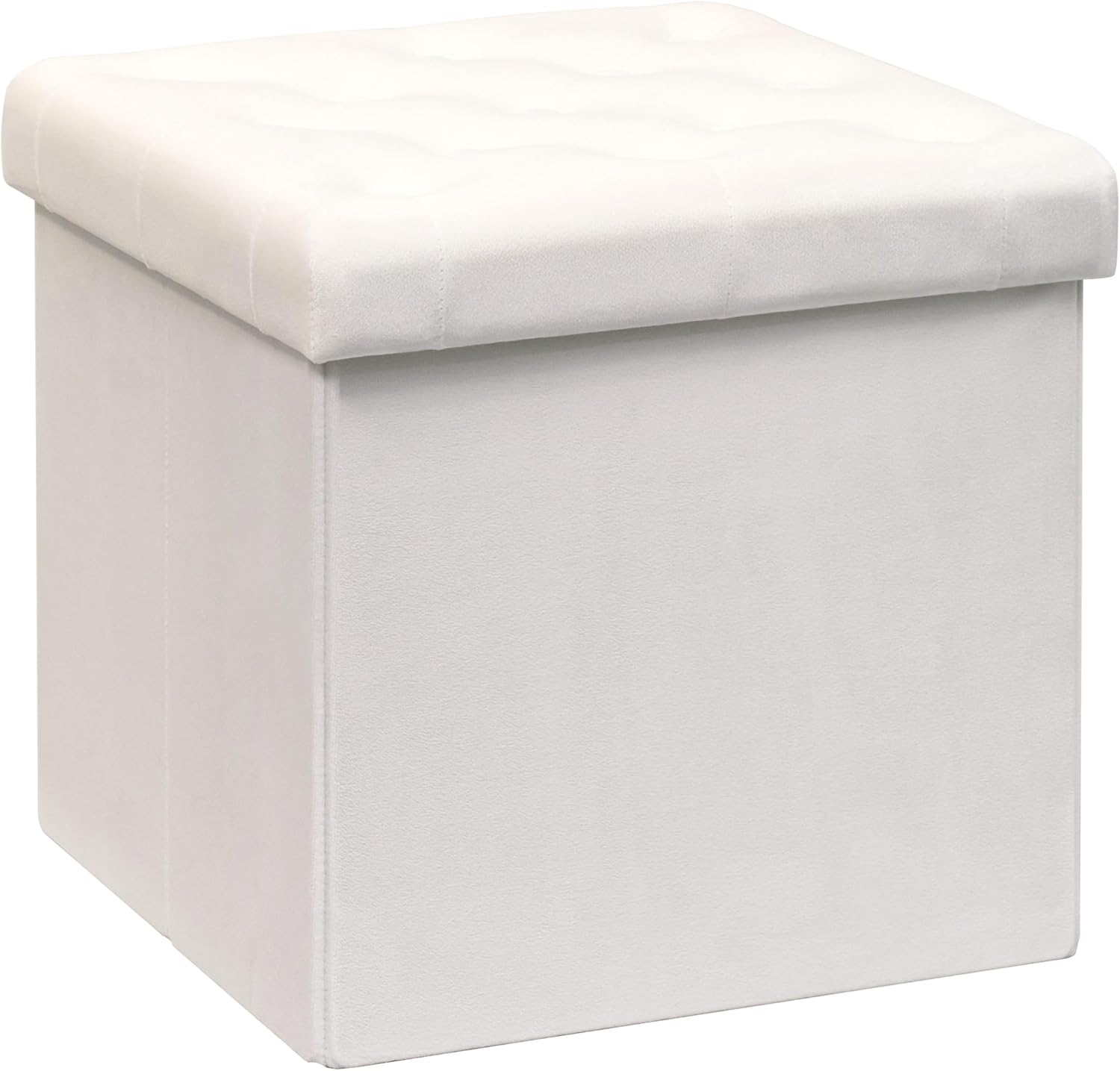 PINPLUS Storage Ottoman Foot Rest Stool, 15.75 Inches Velvet Sherpa Folding Storage Bench Cube Foot Rest Ottoman White Color
