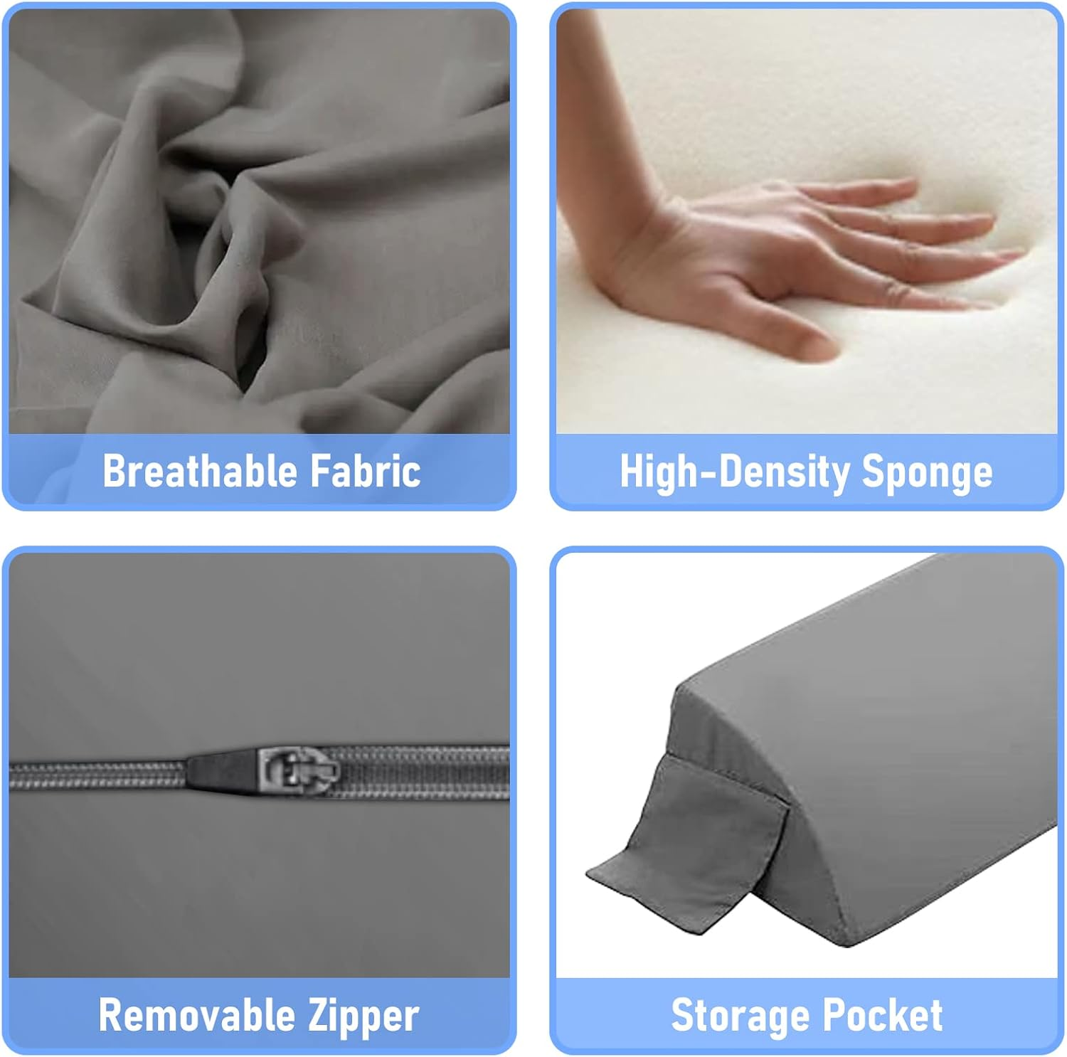 NTING Queen Size(60"X10"X6") Bed Wedge Pillow for Headboard,Bed Wedge Pillows Mattress Gap Filler Close the Gap (0-8") between Your Headboard and Mattress（Gray）