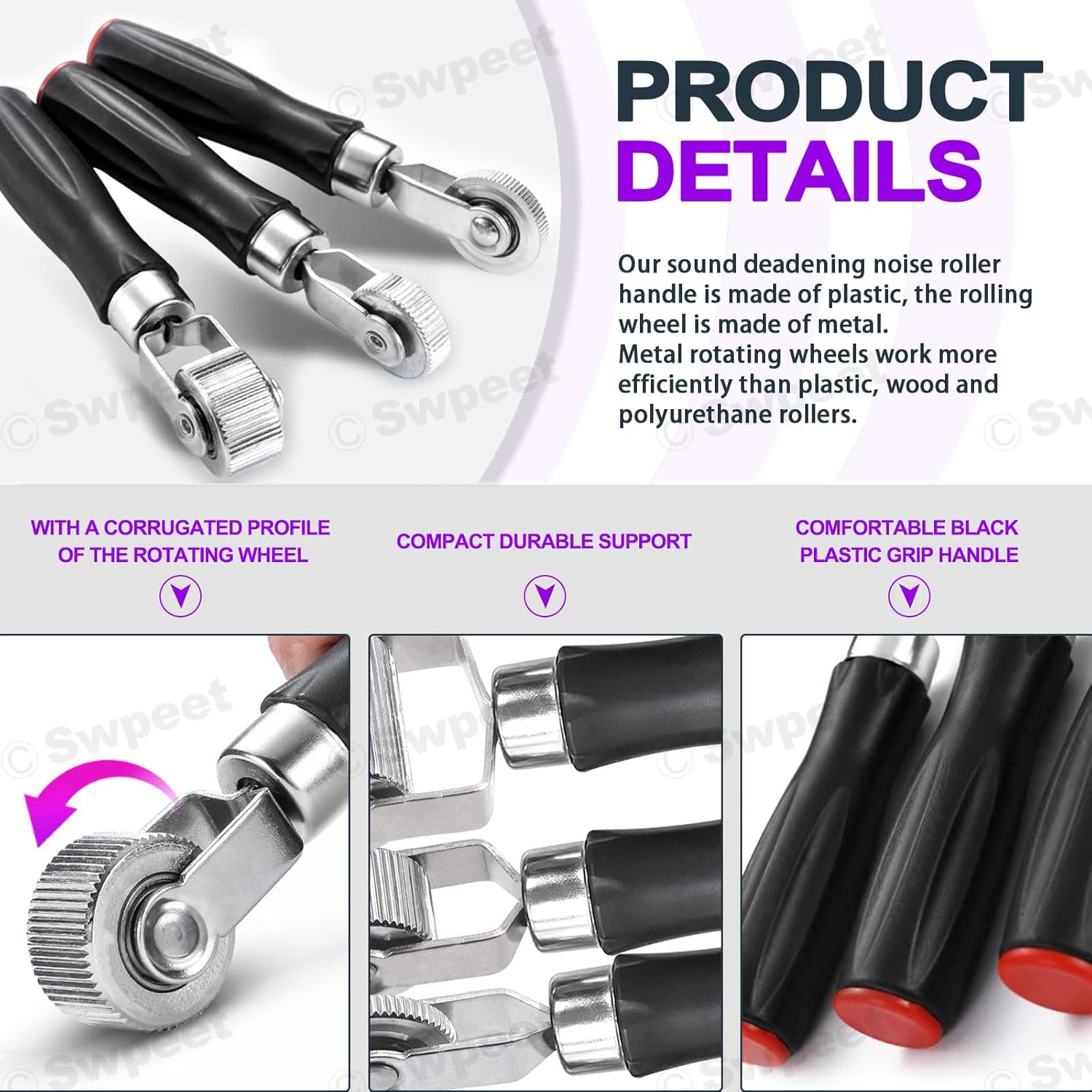 Swpeet 5Pcs 5Sizes Car Sound Deadening Roller Set, Auto Noise Roller Car Sound Deadener, Metal Installation Tool for Auto Car Sound Deadener, Installation Tool Rolling Wheel Interior Accessories