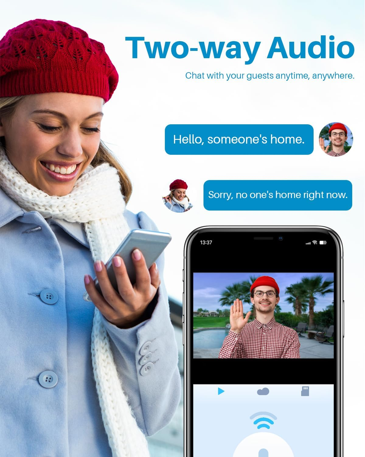 Wireless 1080P Video Doorbell, 2.4Ghz Wifi Home Doorbell Camera with Indoor Chime, IP65 Waterproof, Two-Way Audio