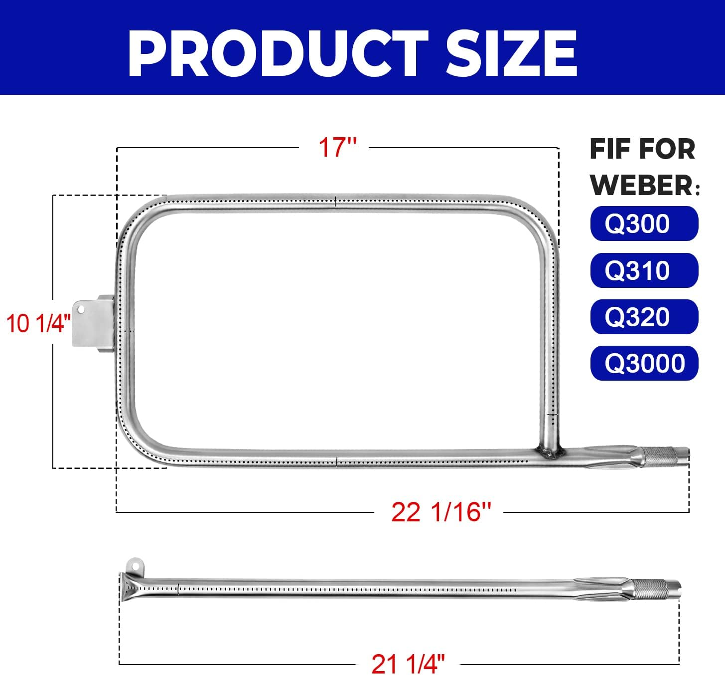 GGC Grill Burner Tube for Weber 65032 Q300 Q320 Q3000 Q3200 Series Grills, Stainless Steel 60036 Grill Burner Tube Set Replacement for Weber 404341 57060001 586002 image number 4