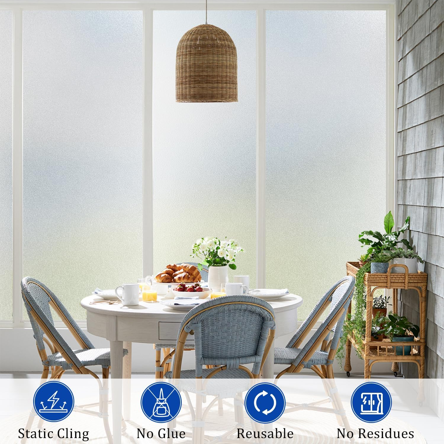 Window Privacy Film, Decorative Frosted Glass Window Film Static Cling UV Blocking Window Film, Heat Control Window Covering for Home Office Bathroom(Frosted, 90X200Cm) image number 5
