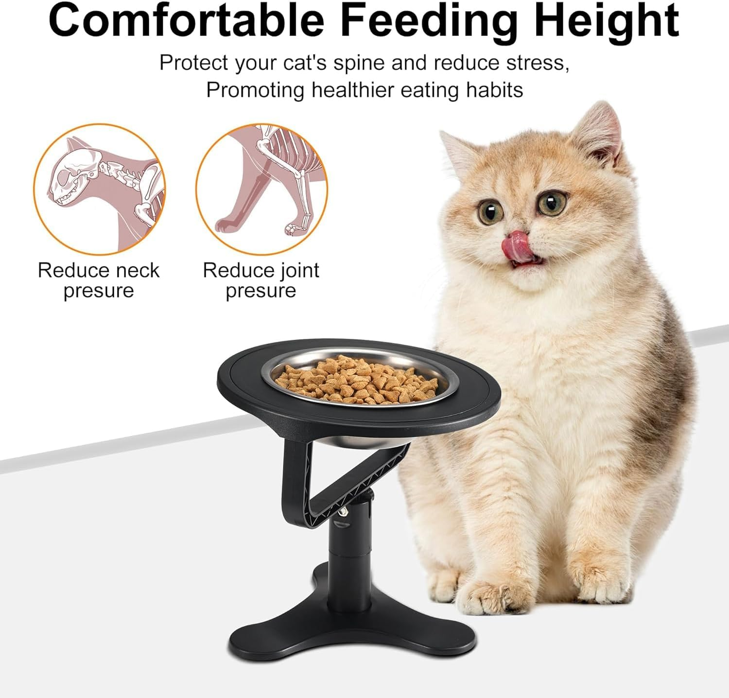 Adjustable Raised Cat Food Bowl - Tilted Design for Cats - PRENDIEEN Elevated Cat Food Water Bowl for Improved Digestion and Comfort (1-Pack) image number 2