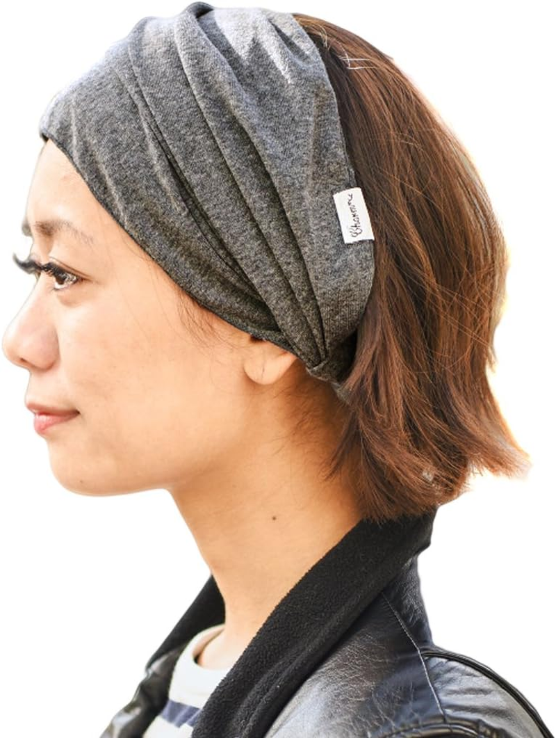 CHARM Organic Cotton Headband Bandana - Pre-Tied Wide Men Women Hair Band Fashion Chemo Head Band Dark Grey M image number 2