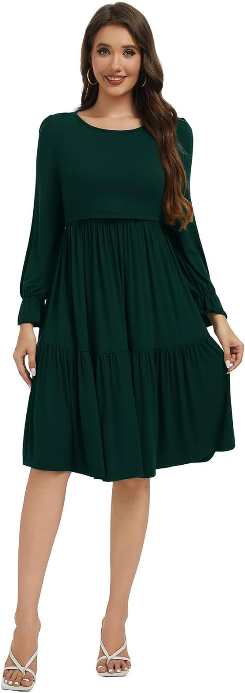 Smallshow Women'S Maternity Nursing Dress Long Sleeve Ruffle Breastfeeding Clothes image number 5