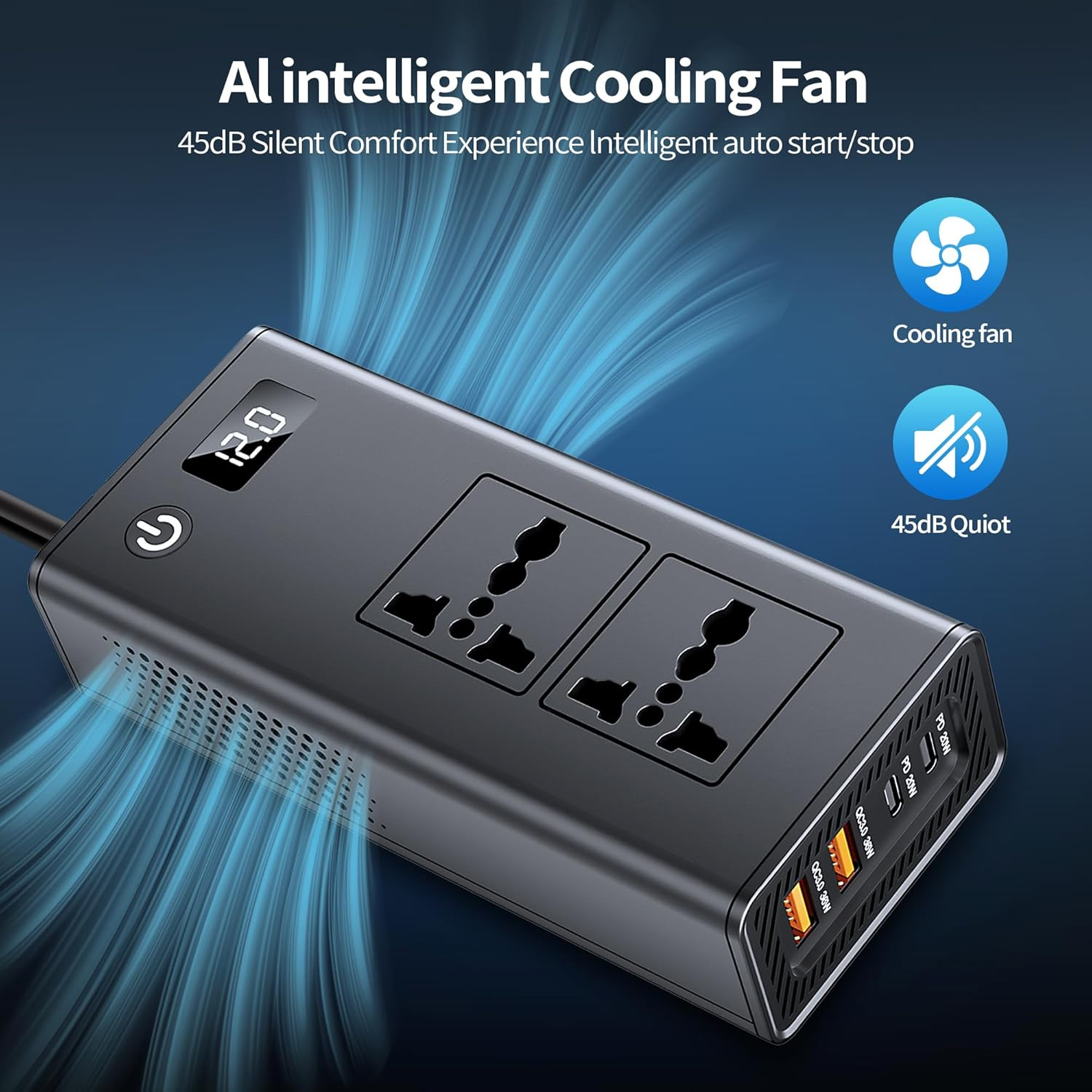 200W Car Power Inverter, DC 12/24V to 230V AC, 6-In-1 Car Socket Adapter with 20W USB-C and QC 3.0 (36W) with LED Display for Cars, Suvs, Etc. image number 3