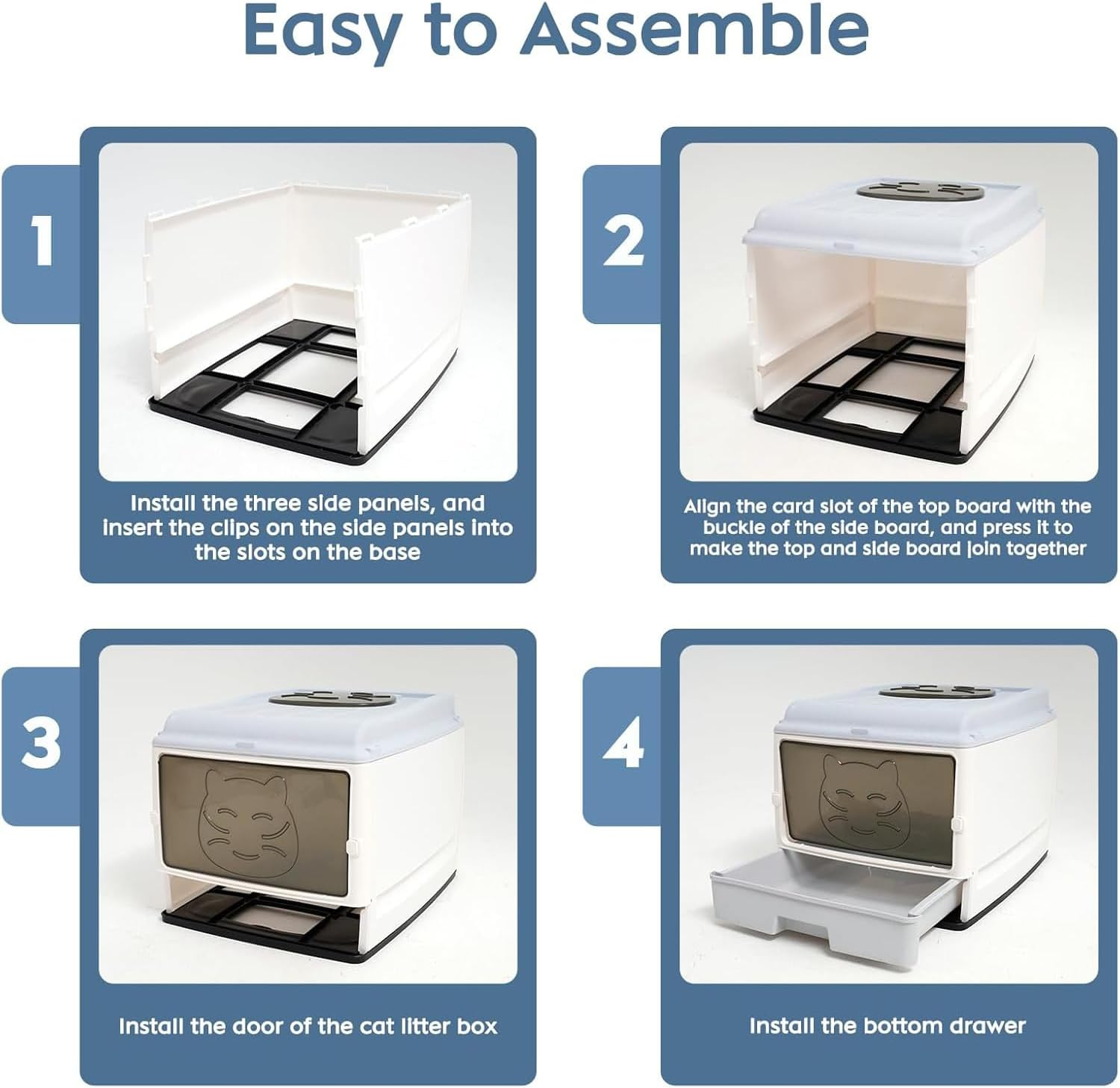 Large Enclosed Cat Litter Box with Lid &ndash; Foldable Hooded Odorless Cat Toilet with Litter Scoop, Self Groomer Deodorizer Filter, Front Entry & Top Exit, Easy to Clean and Install image number 4