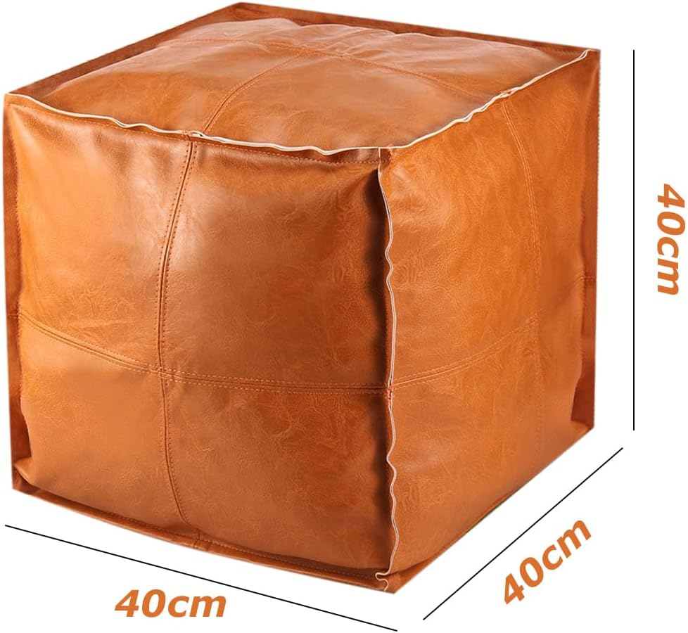 PU Cube Pouf Ottoman Cover with Zipper, Waterproof Pouf Footrest Cover, Mutifunction Storage Box, Clothing Storage Leather Pile Cover, Suitable for Living Room Home Storage Decor image number 4