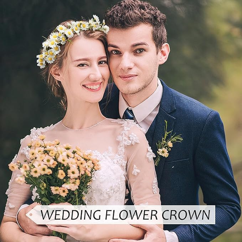 Flower Crowns for Women Flower Headband Adjusatble Flower Girl Headpiece Headband Crown for Bridal Wedding Festival Party (White, One Size) image number 3